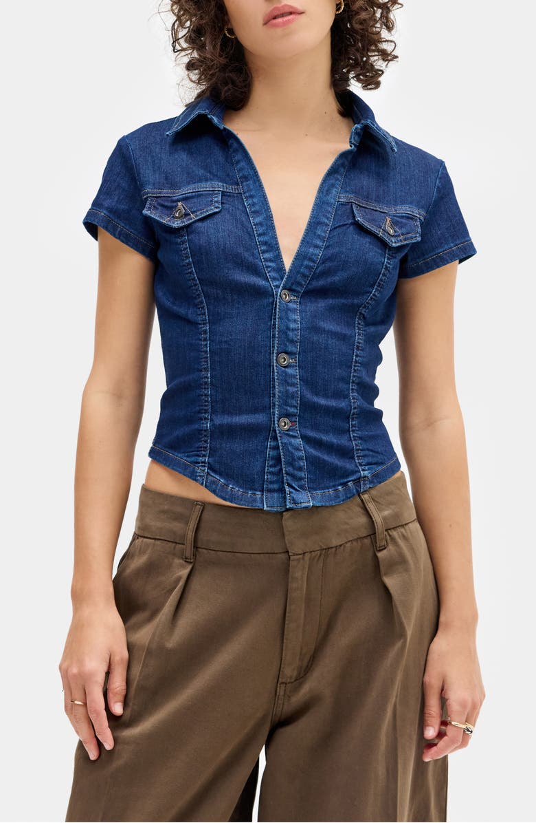 BDG Urban Outfitters Short Sleeve Denim Button-Up Shirt, Main, color, 