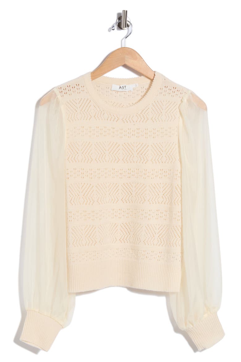 Ann Contrast Sleeve Pullover Top, Main, color, VINTAGE CREAM