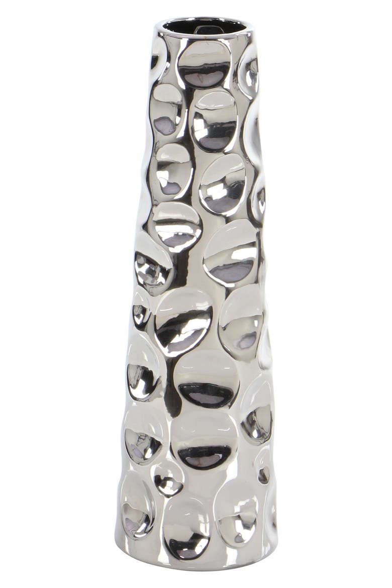 Silvertone Ceramic Vase with Bubble Texture, Alternate, color, SILVER