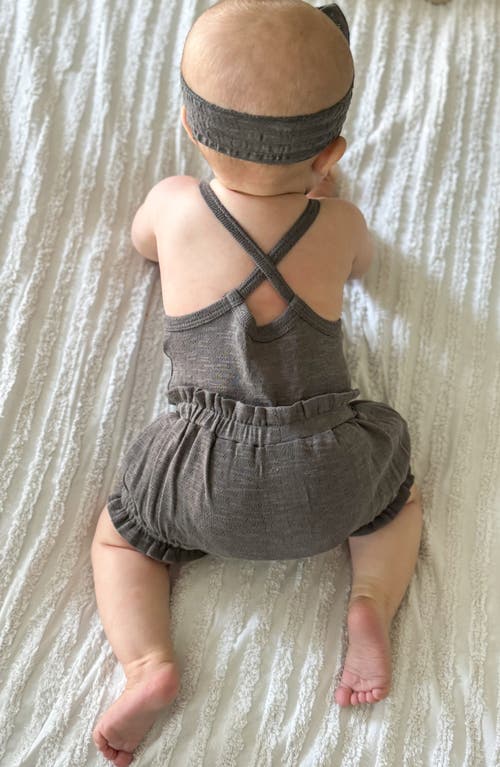 L'ovedbaby Organic Cotton Pointelle Bodysuit, Bloomers & Headband Set In Gray