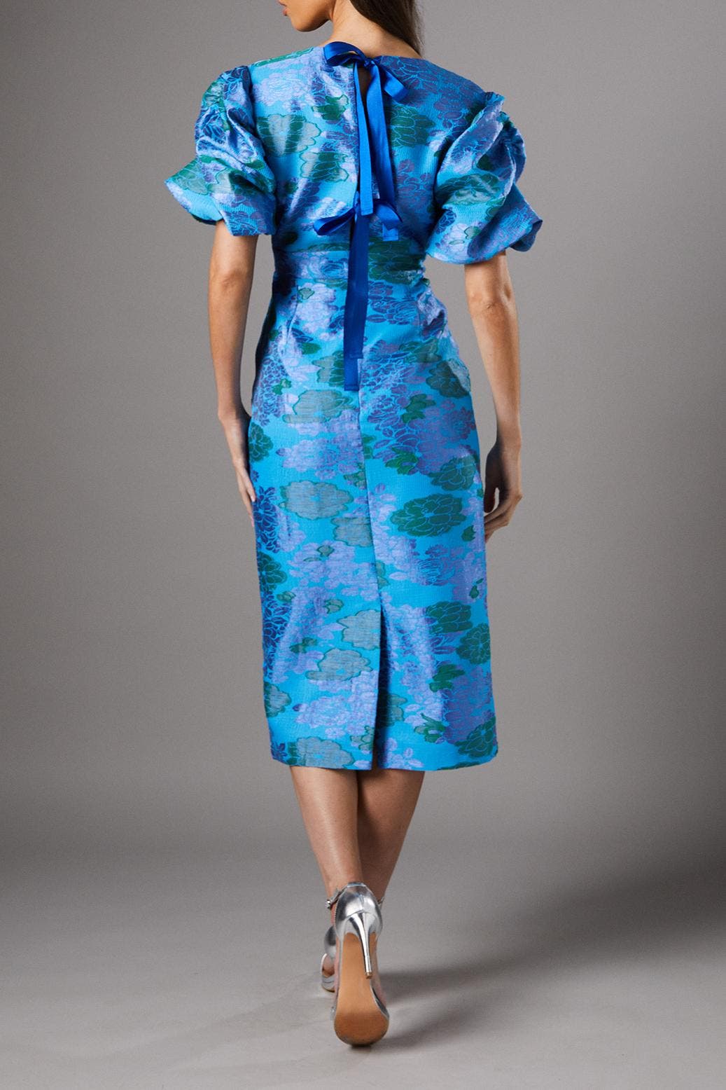 Jacquard Floral Puff Sleeve Midi Dress (Women) | Nordstrom