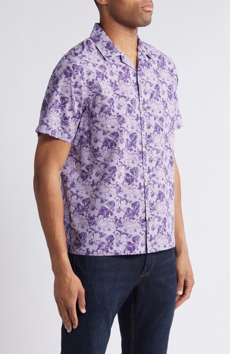 TravisMathew Phoning In Floral Camp Shirt, Alternate, color, Imperial