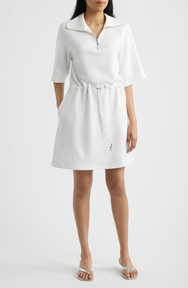 Bernardo Quarter Zip Scuba Knit Dress, Main, color, Bright White