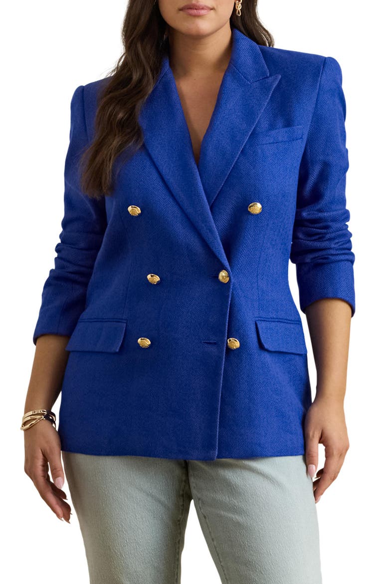 Chevron Linen & Cotton Blazer, Main, color, CRUISE ROYAL BLUE