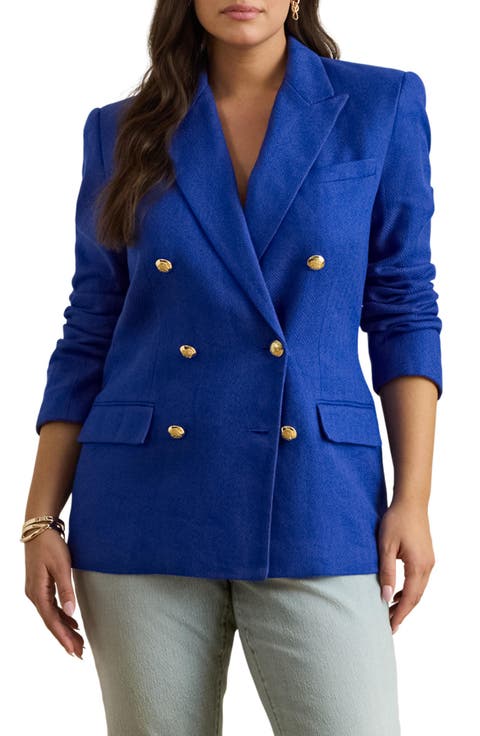 Chevron Linen & Cotton Blazer (Plus)