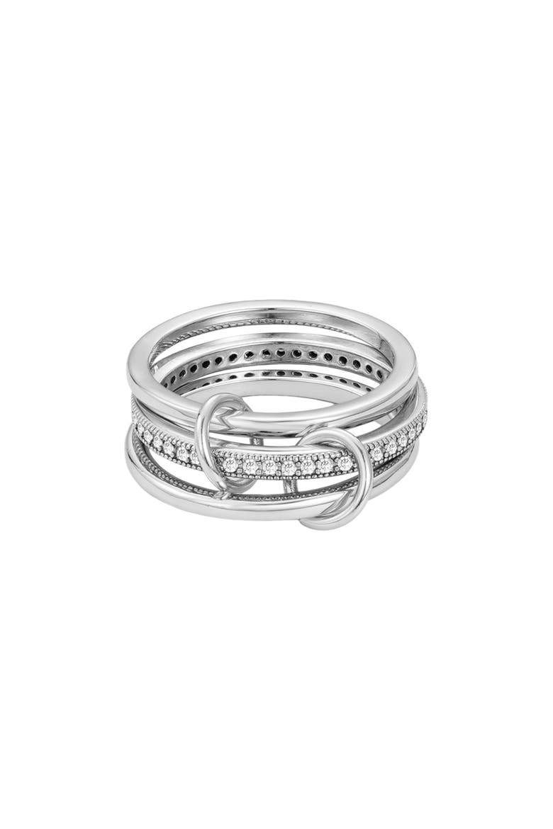 Interlocking Stacked Cubic Zirconia Rings, Main, color, SILVER