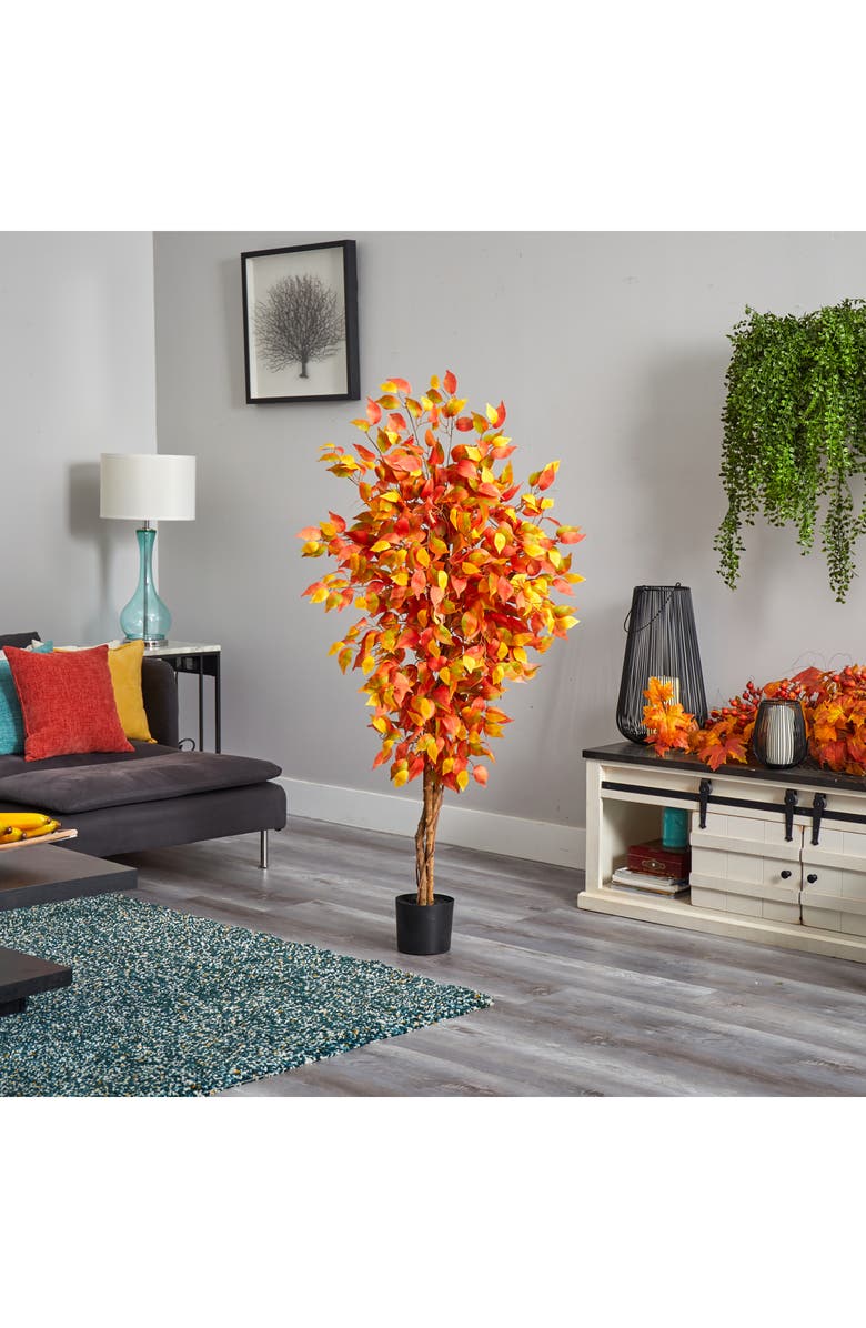NEARLY NATURAL 5FT Autumn Ficus Artificial Tree, Alternate, color, Orange