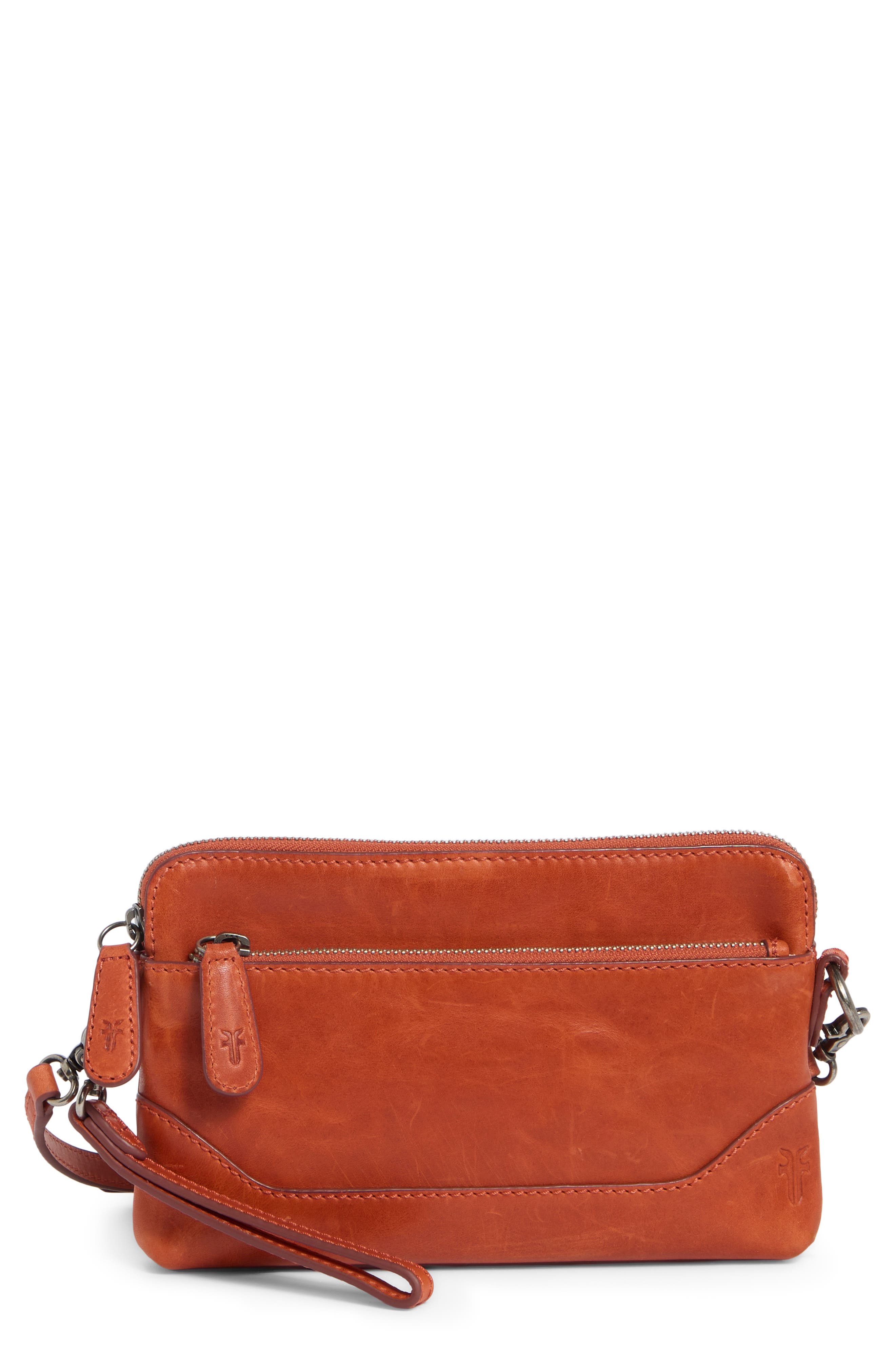 Melissa Faux Leather Crossbody Wristlet, Main, color, PERSIMMON
