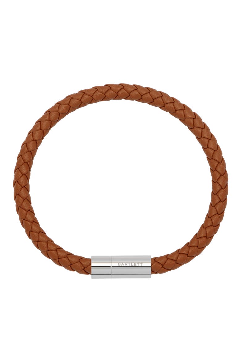 Caramel Brown Faux Leather Bracelet, Main, color, SILVER