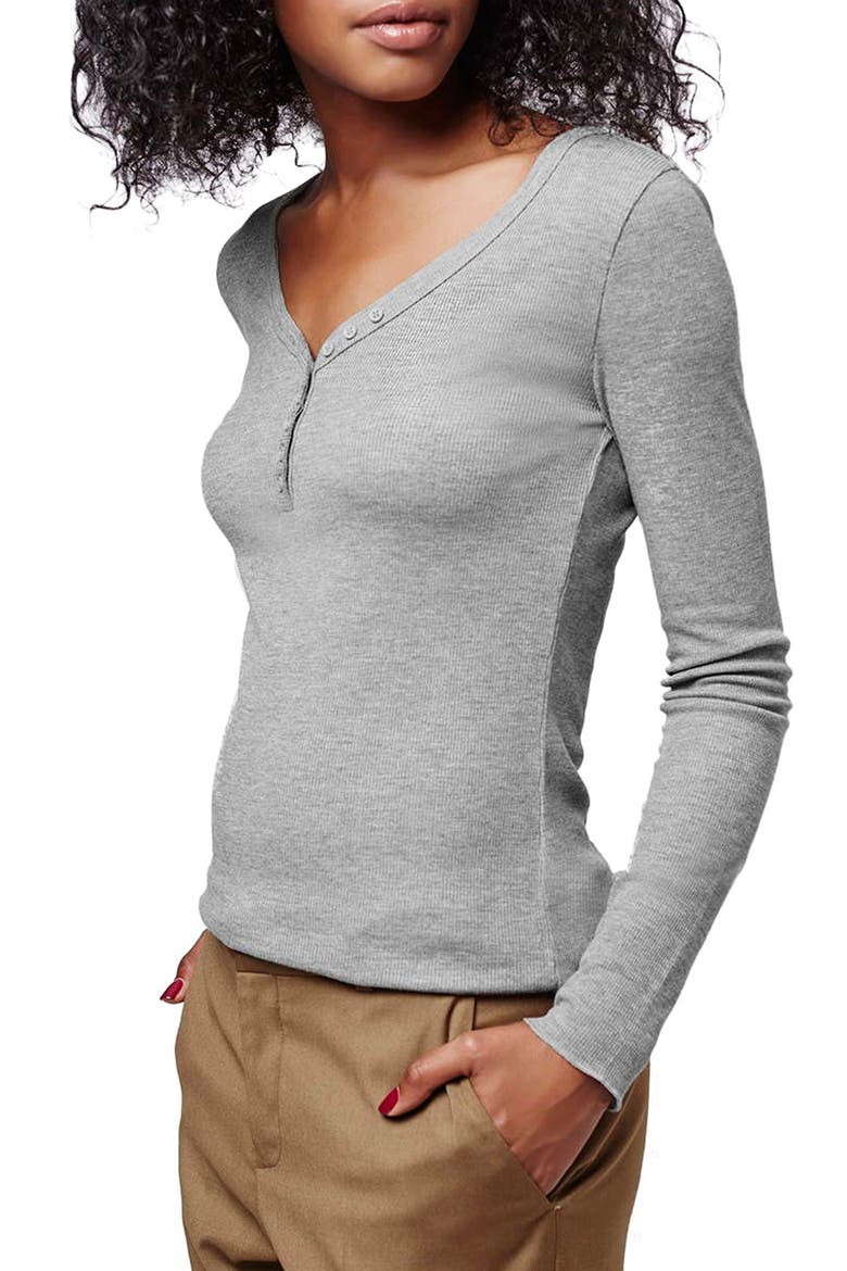 'Granddad' Ribbed Henley Top, Main, color, GREY