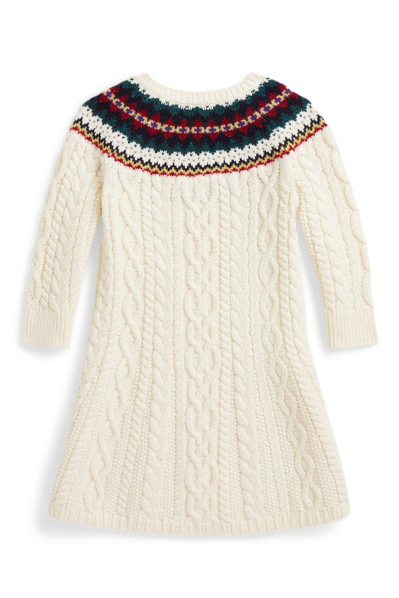 Kids' Fair Isle Cable Knit Cotton Sweater Dress, Alternate, color, CREAM MULTI