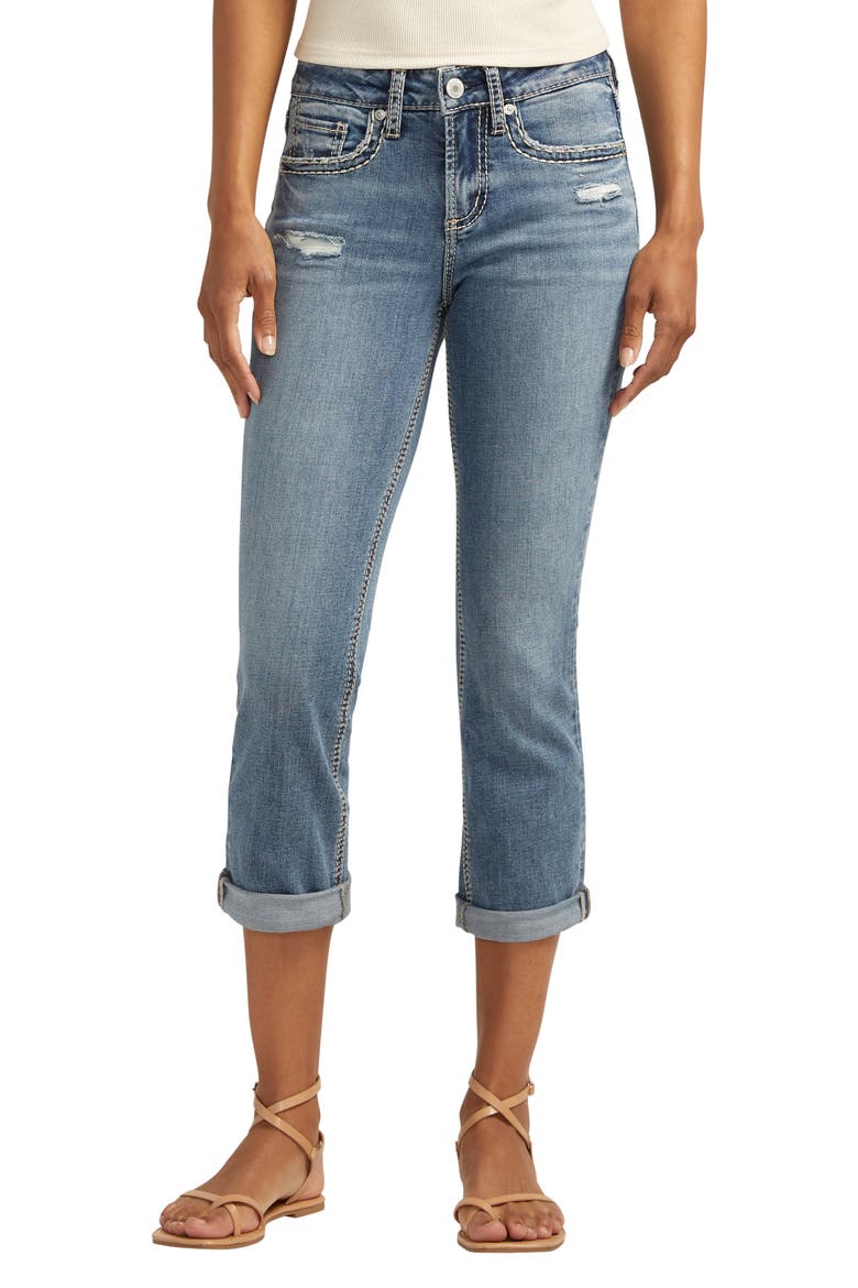 Suki Curvy Fit Ripped Mid Rise Capri Jeans, Main, color, INDIGO