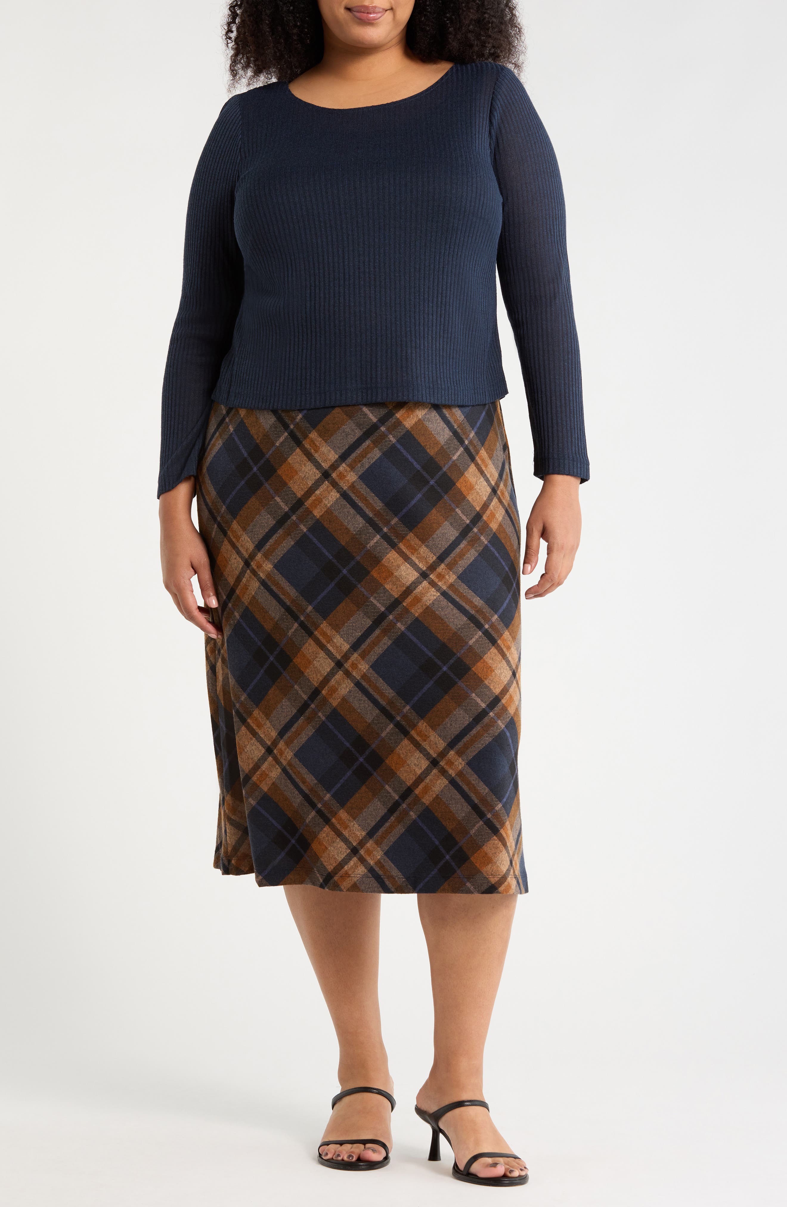Mixed Media Long Sleeve Midi Dress - image 3