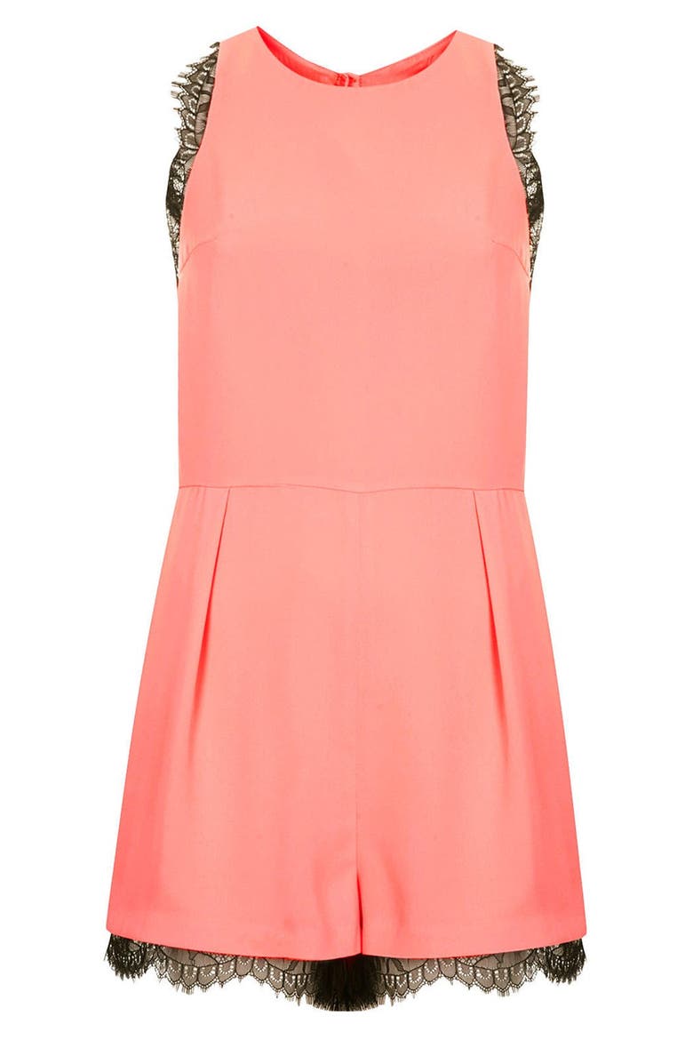Lace Trim Romper, Alternate, color, PINK