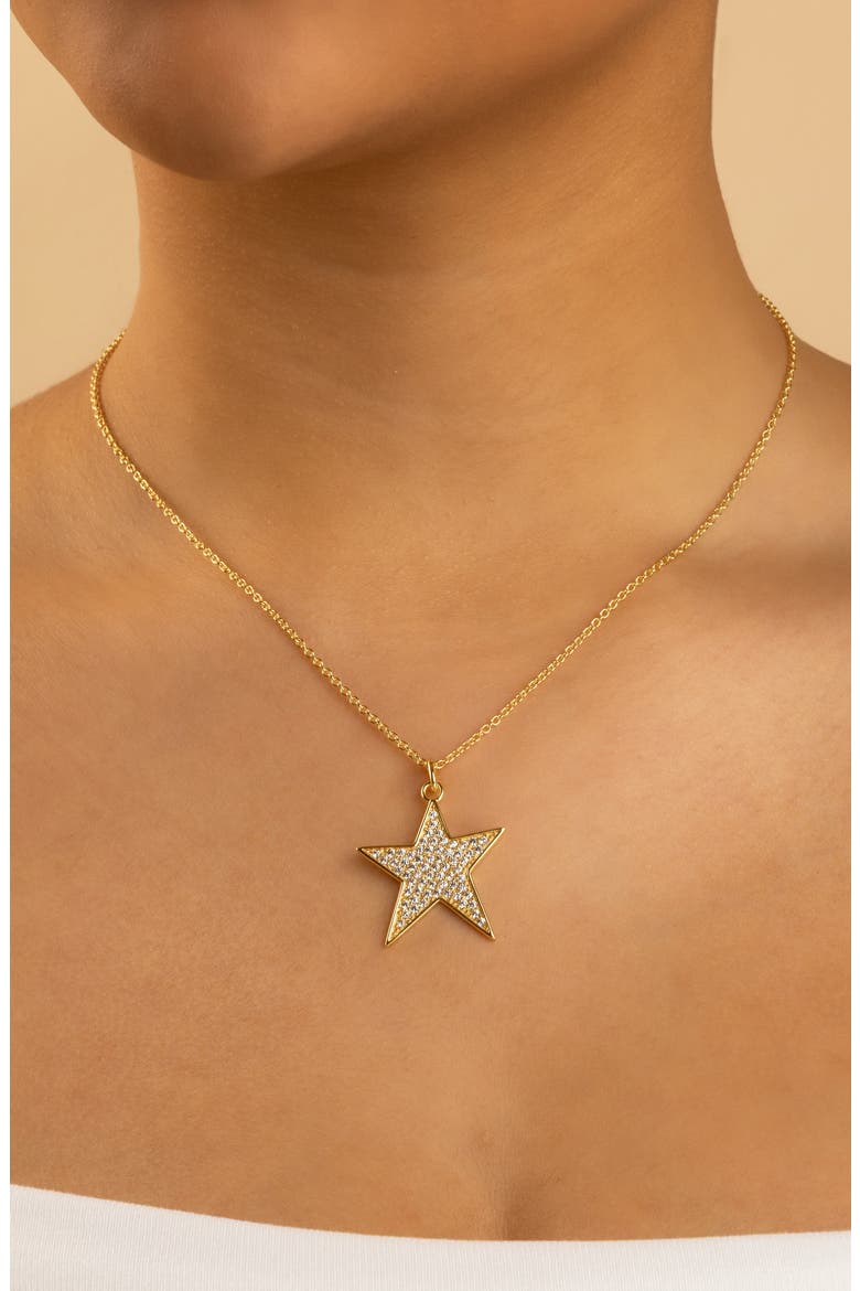 Pavé Cubic Zirconia Star Pendant Necklace, Alternate, color, GOLD