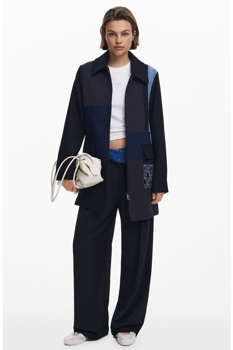 Patchwork Overcoat, Alternate, color, BLACK
