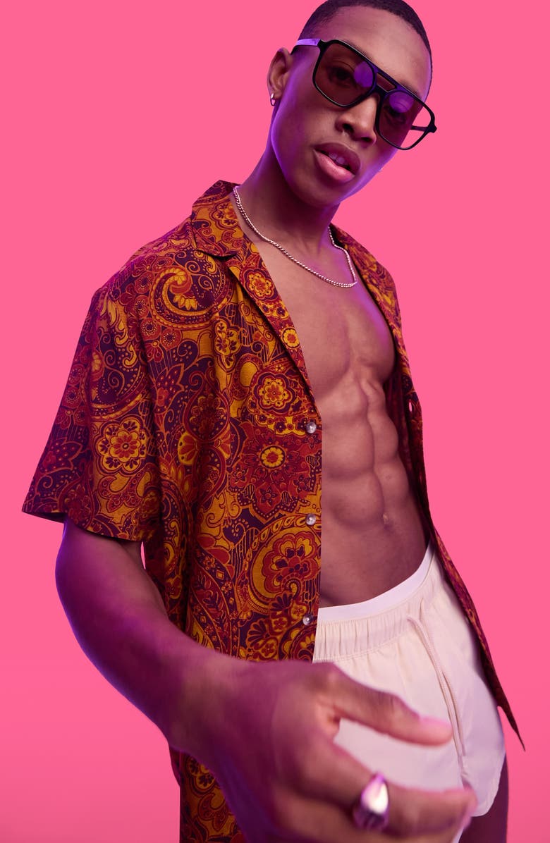 ASOS DESIGN Floral Paisley Relaxed Revere Button-Up Shirt, Main, color,