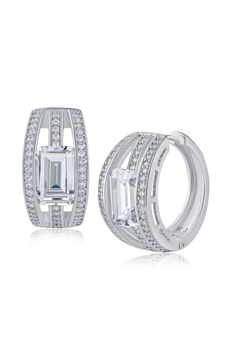 CZ by Kenneth Jay Lane Cubic Zirconia Triple Row Hoop Earrings, Main, color, Clear Silver