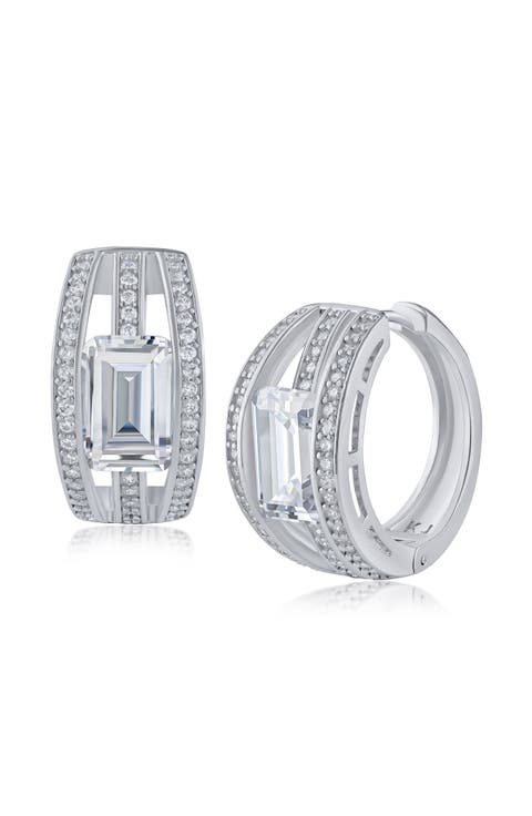 Cubic Zirconia Triple Row Hoop Earrings