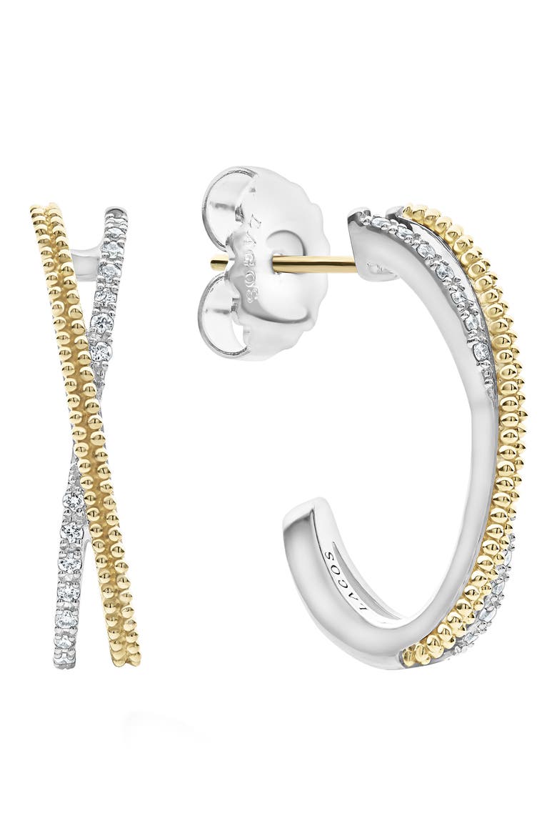 Caviar Lux Diamond Crossover Hoop Earrings, Alternate, color, SILVER/ DIAMOND