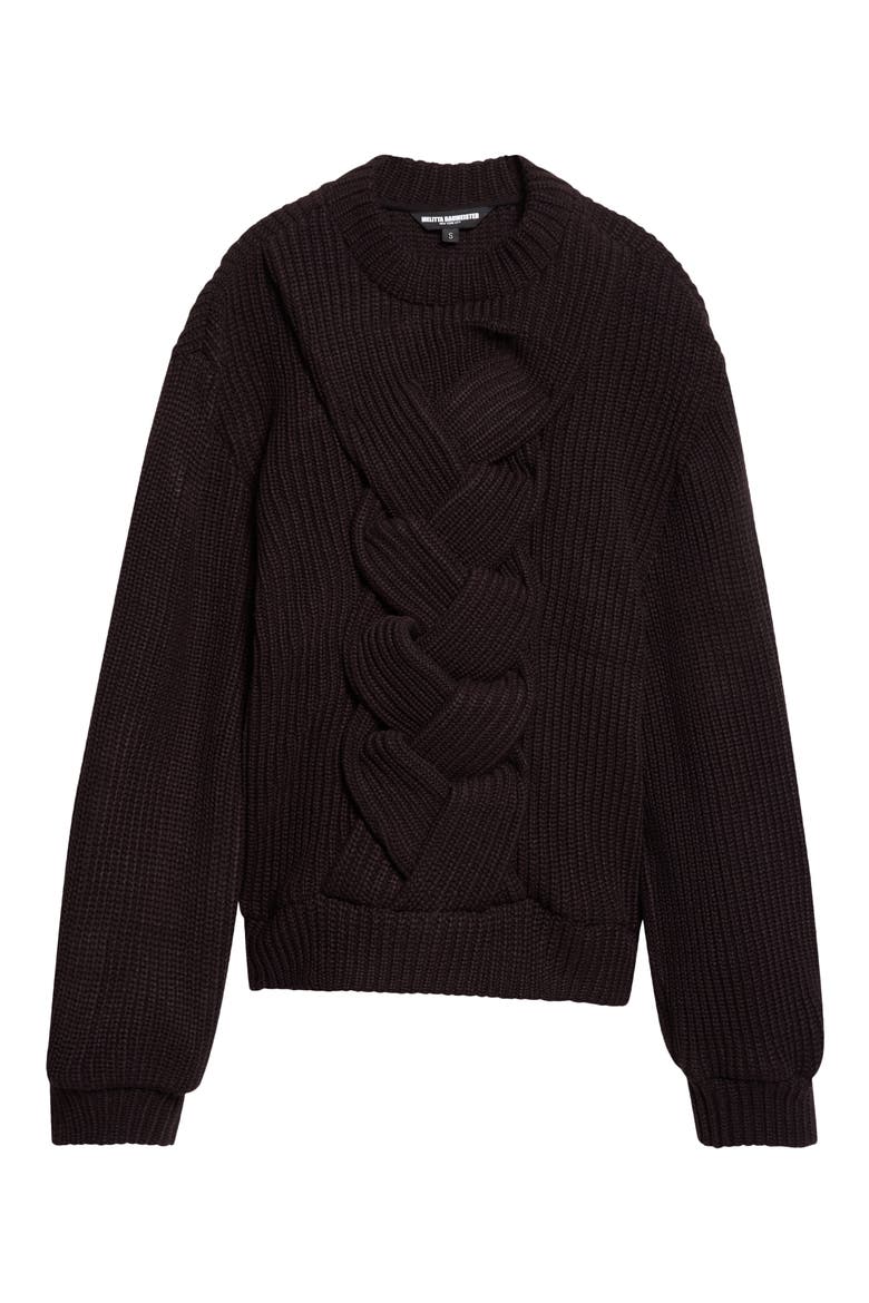 Braided Ribbed Knit Sweater, Alternate, color, BLACK