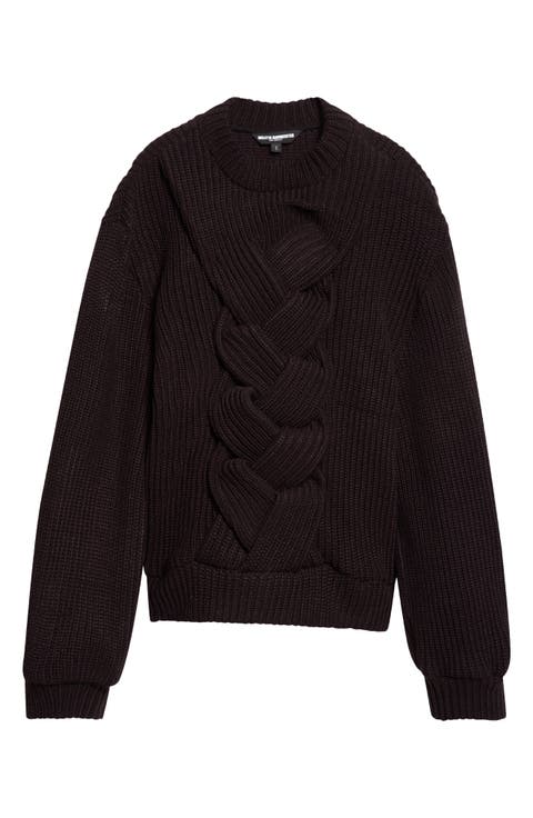 Braided Ribbed Knit Sweater