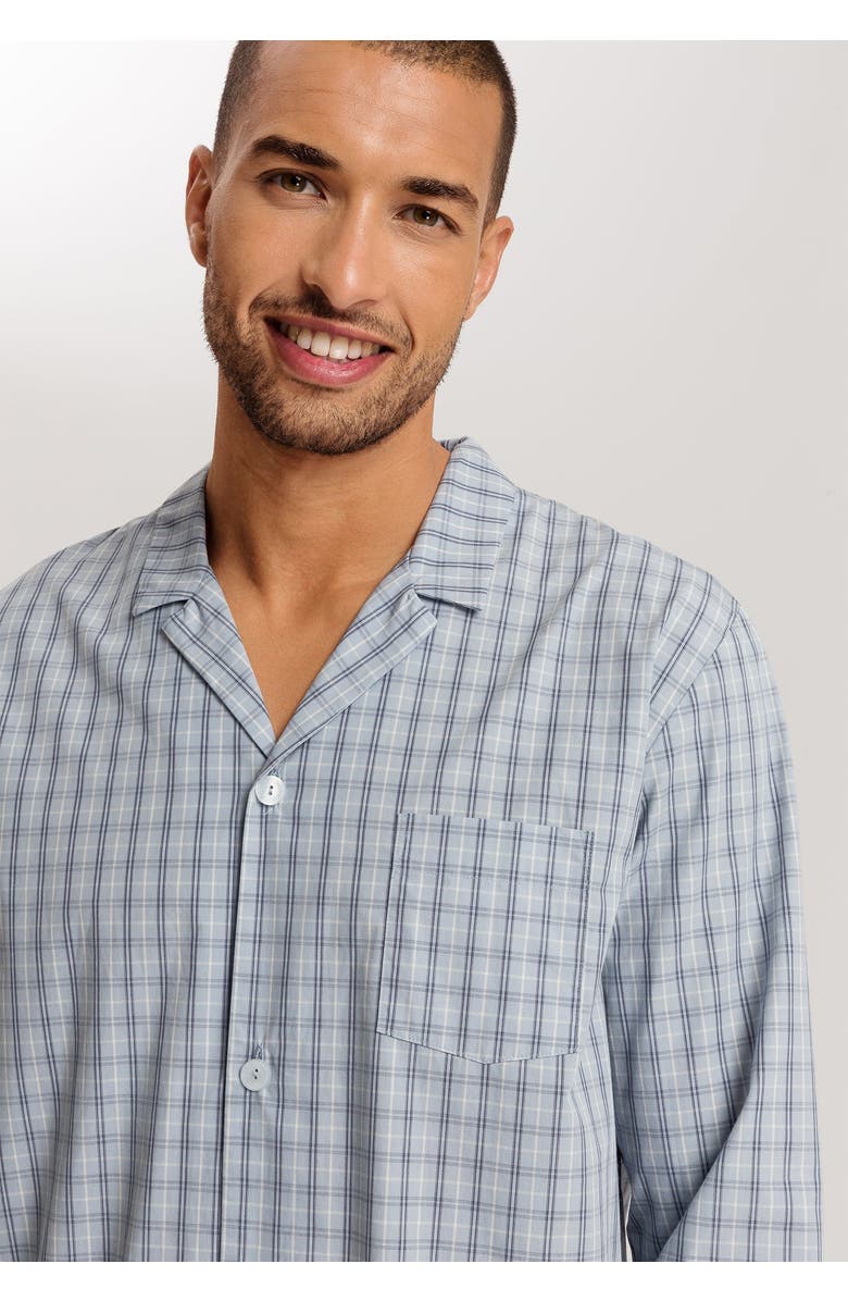 Hanro Night And Day Notch Collar Cotton Pajama Set, Alternate, color, Sea Breeze Check