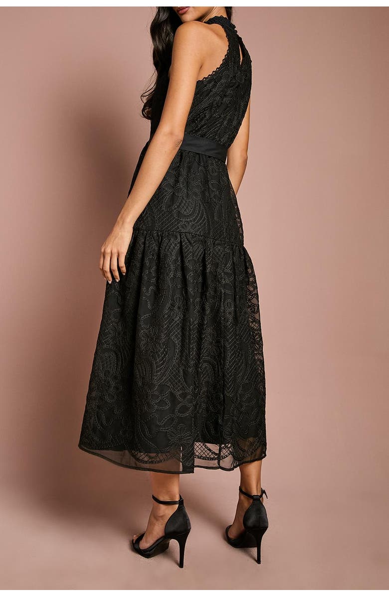 Coast Lace Organza Belted Halter Midi Dress, Alternate, color, Black