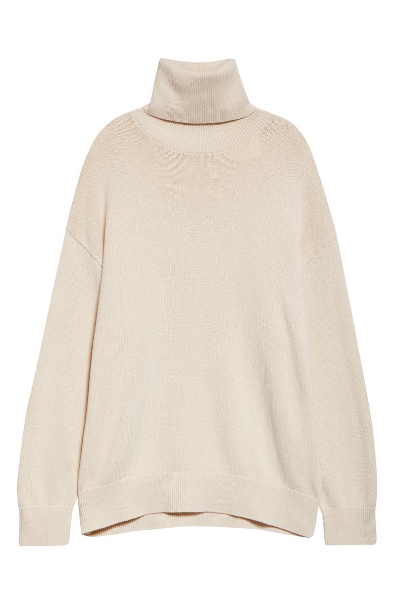 TOTEME Longline Turtleneck Organic Cotton & Cashmere Sweater, Main, color, Ecru