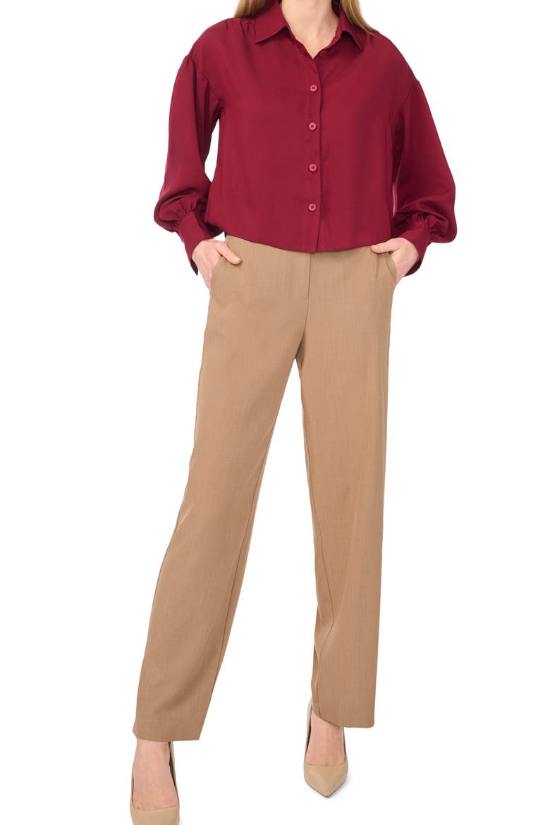 Crop Swing Button-Up Shirt, Alternate, color, DARK WINE