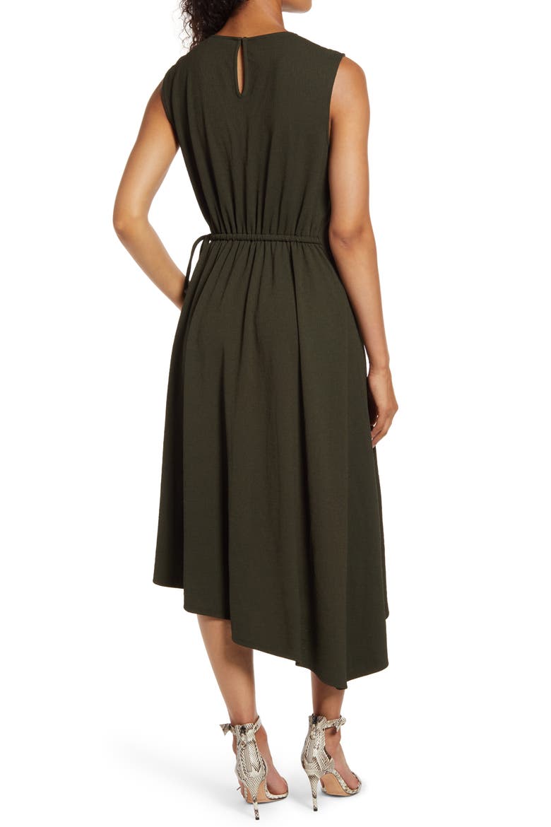 Asymmetrical Drape Midi Dress, Alternate, color, OLIVE