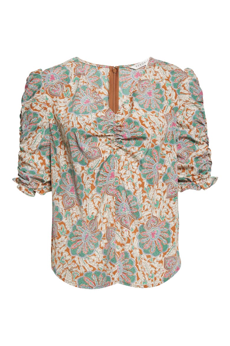 Henrieta Scarf Print Stretch Silk Top, Alternate, color, CARAMEL MULTI