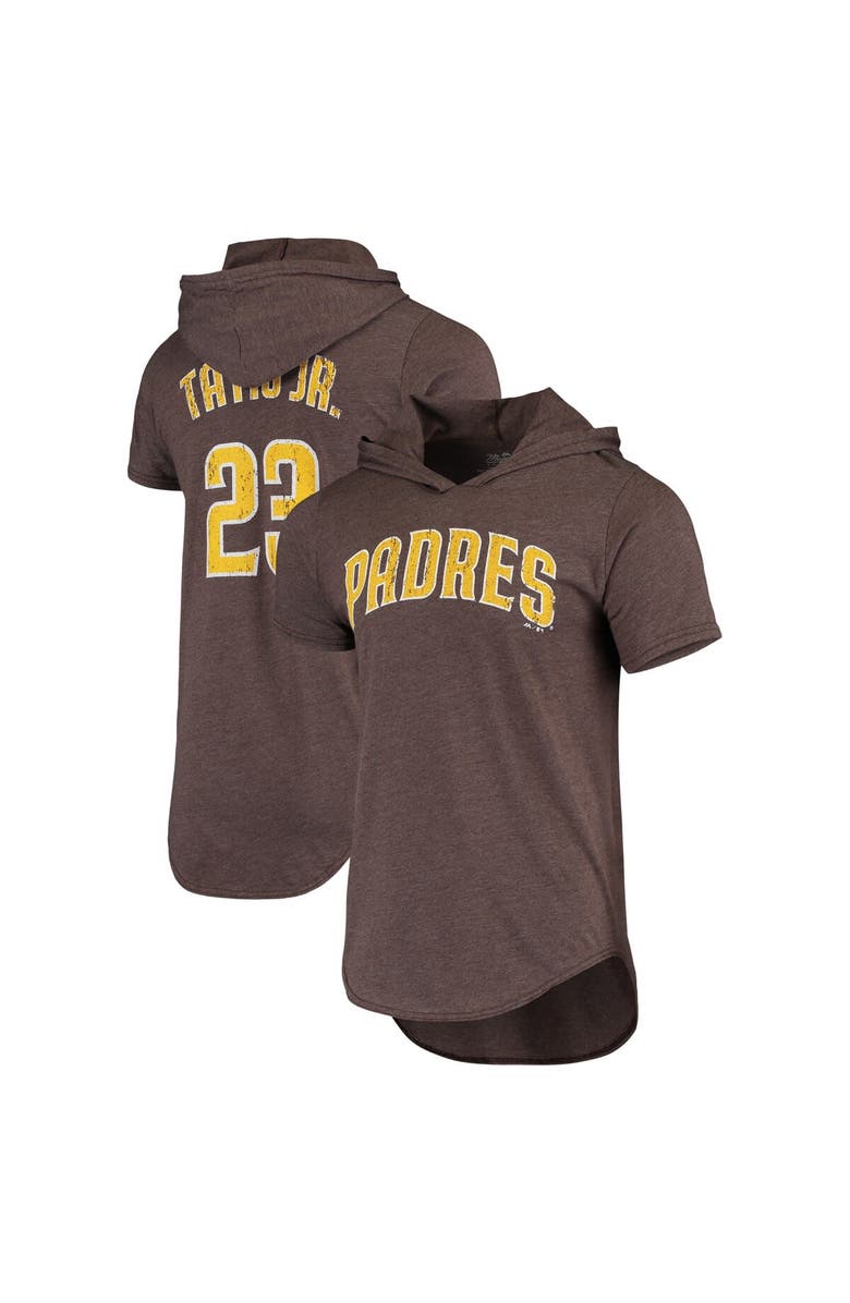 Majestic Threads Men's Majestic Threads Fernando Tatis Jr. Heathered Brown San Diego Padres Softhand Player Tri-Blend Hoodie T-Shirt, Main, color, Brown