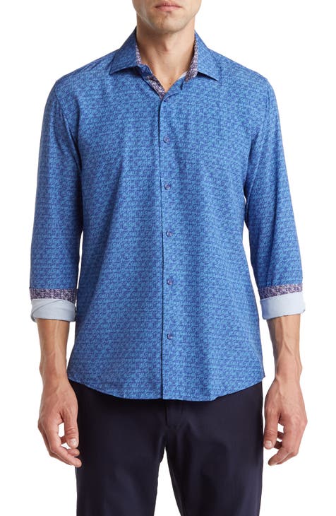 Patterned Long Sleeve Performance Button-Up Shirt