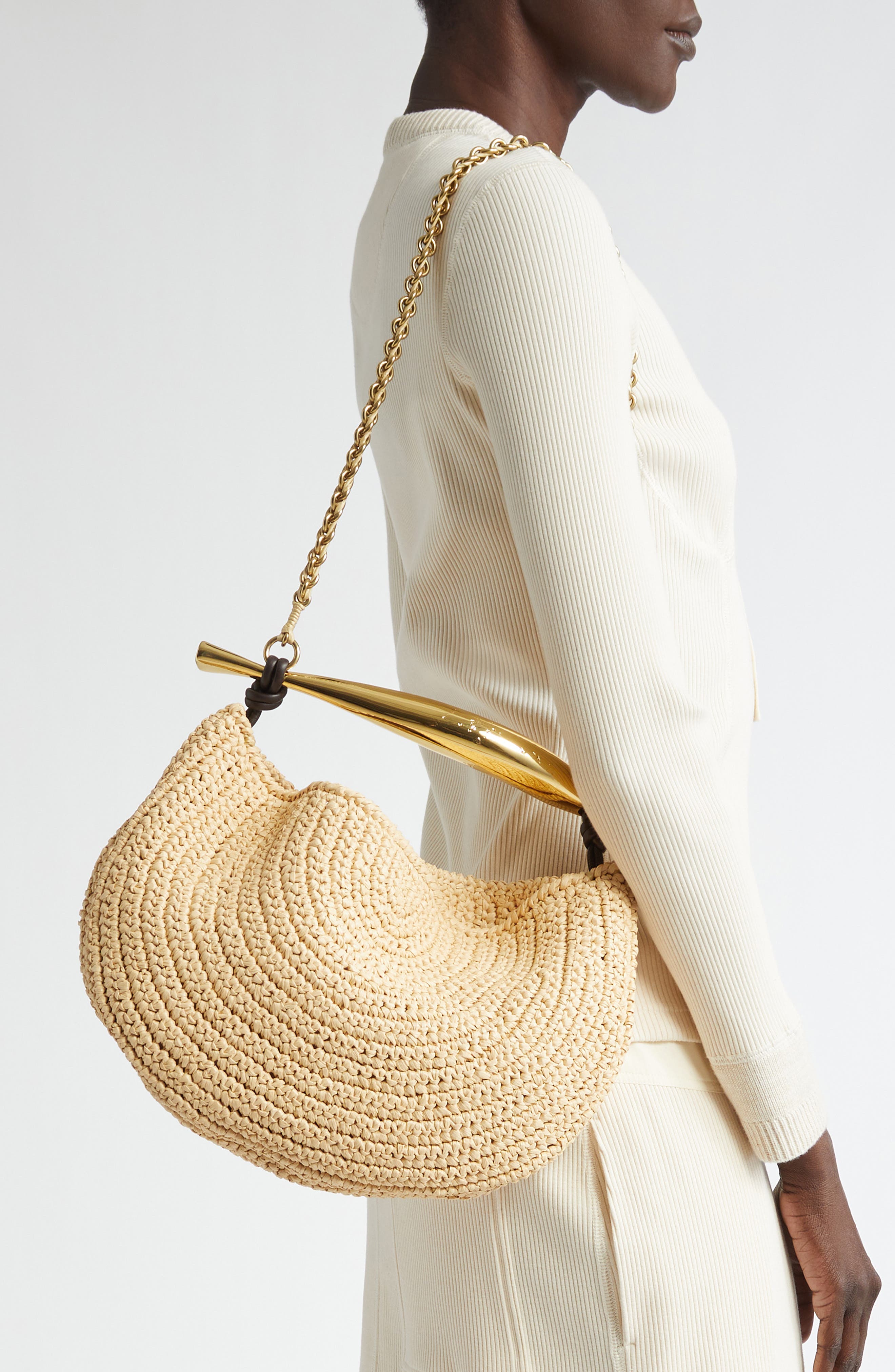 Bottega Veneta Small Sardine Crochet Raffia Top Handle Bag, Alternate, color, 