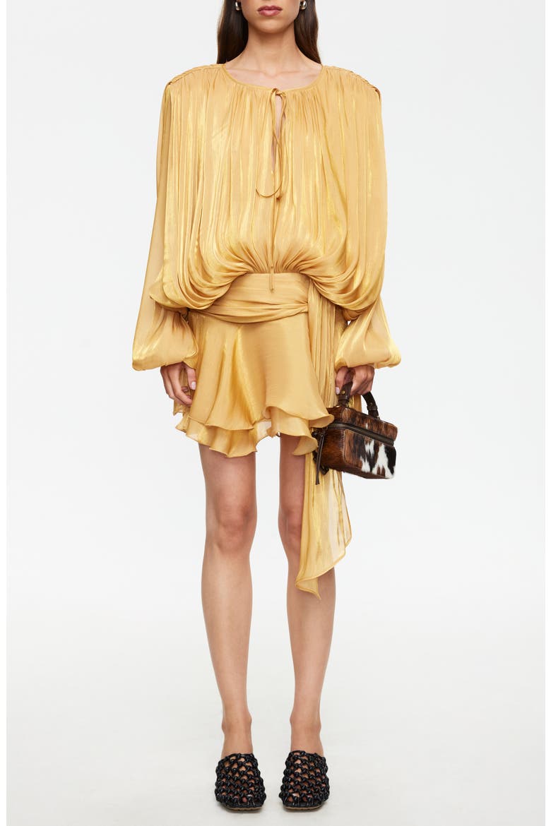 Elements Pleated Long Sleeve Minidress, Main, color, APRICOT