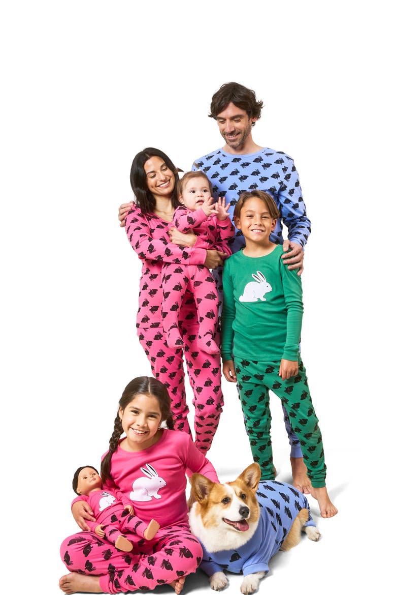 Kids Footed Cotton Easter Matching Family Pajamas, Bunny Prints, Alternate, color, Pink Bunny