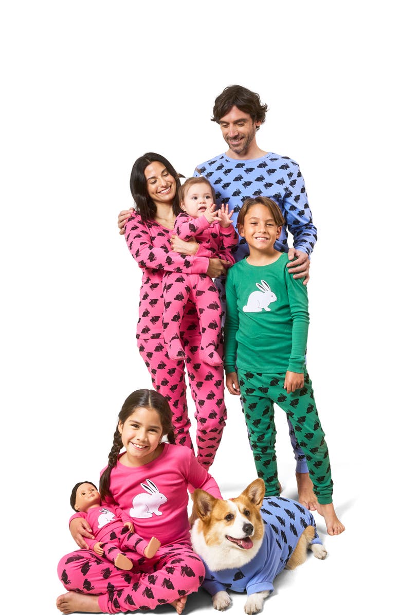 Leveret Footed Cotton Easter Matching Family Pajamas, Bunny Prints, Alternate, color, Bunny Green