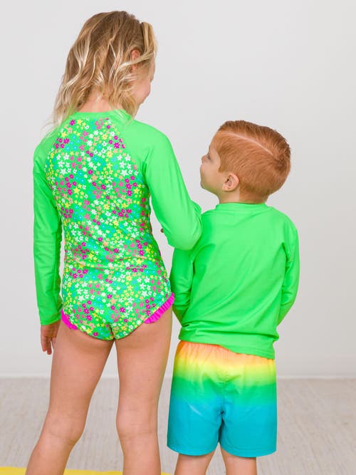 Ruggedbutts Boys Upf50+ Sun Protected Long Sleeve Rash Guard In Neon Lime