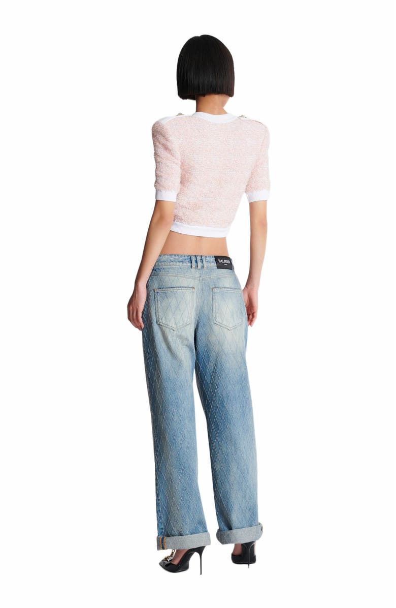 Balmain Short-Sleeved Knit Cardigan, Alternate, color, Pink