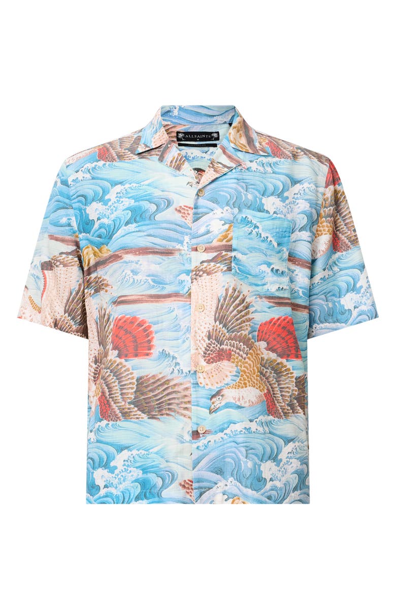 AllSaints Corsican Short Sleeve Camp Shirt, Alternate, color, Willow Blue