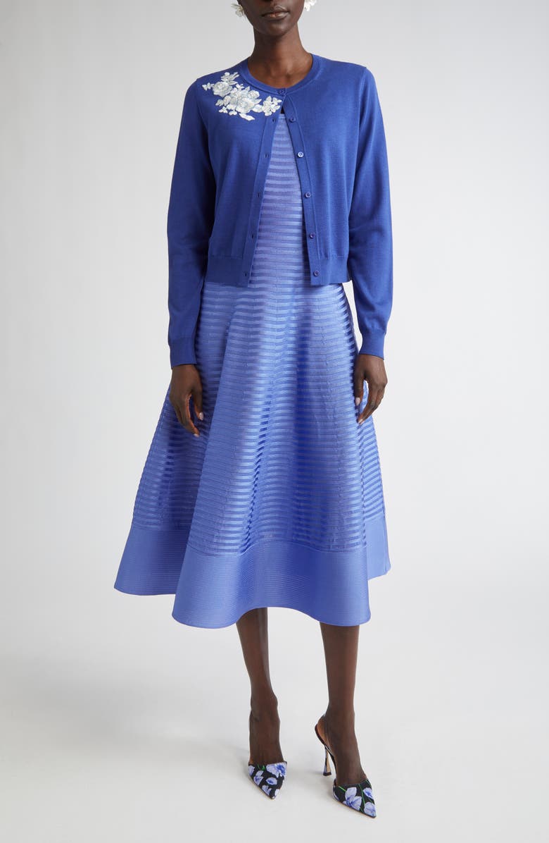 Carolina Herrera Floral Embroidered Silk & Cotton Cardigan, Alternate, color, Nautilus Multi