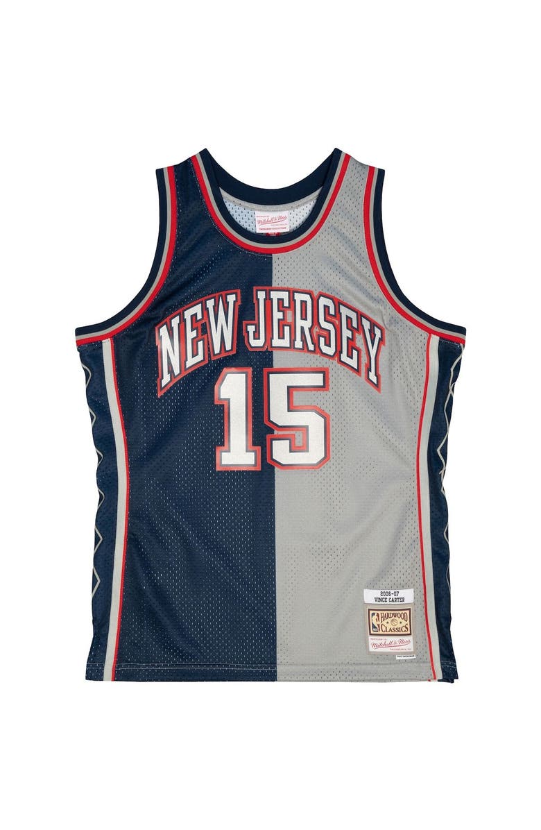 Mitchell & Ness Men's Mitchell & Ness Vince Carter Navy/Gray New Jersey Nets Hardwood Classics 2006/07 Split Swingman Jersey, Alternate, color, 