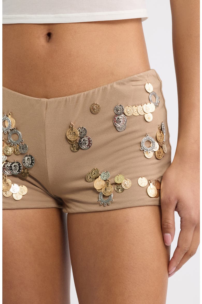 Coin Trim Hot Pants, Alternate, color, BROWN