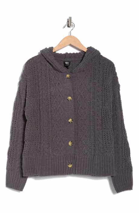 Bobeau Cable Knit Hooded Cardigan