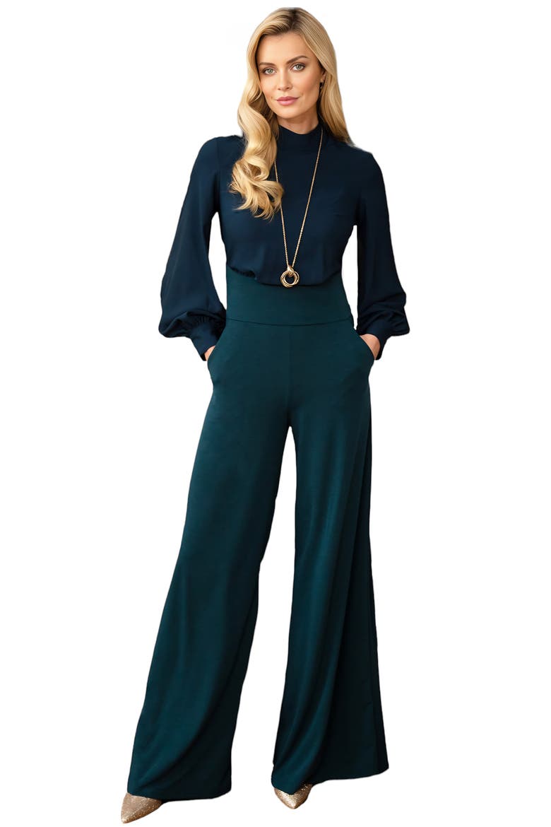 Blouson Sleeve Wide Leg Jumpsuit, Main, color, Woodland Teal