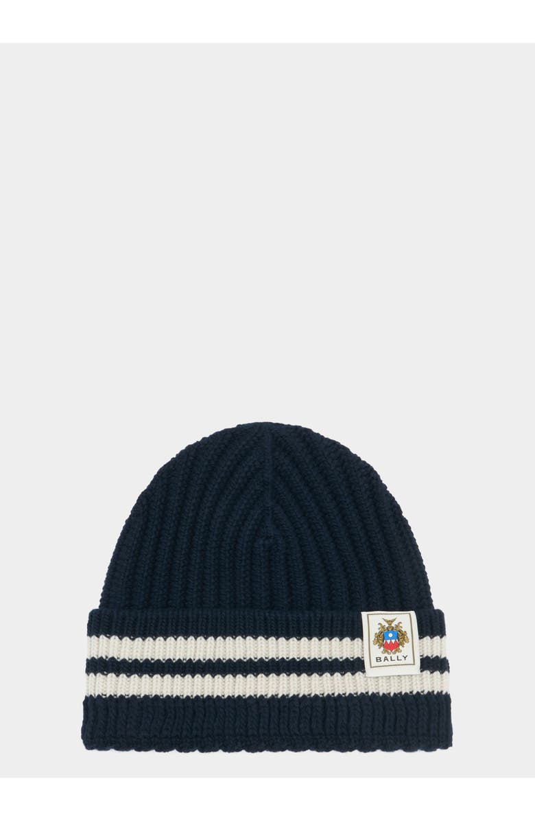 Bally Beanie With Bally Stripes, Main, color, Blue
