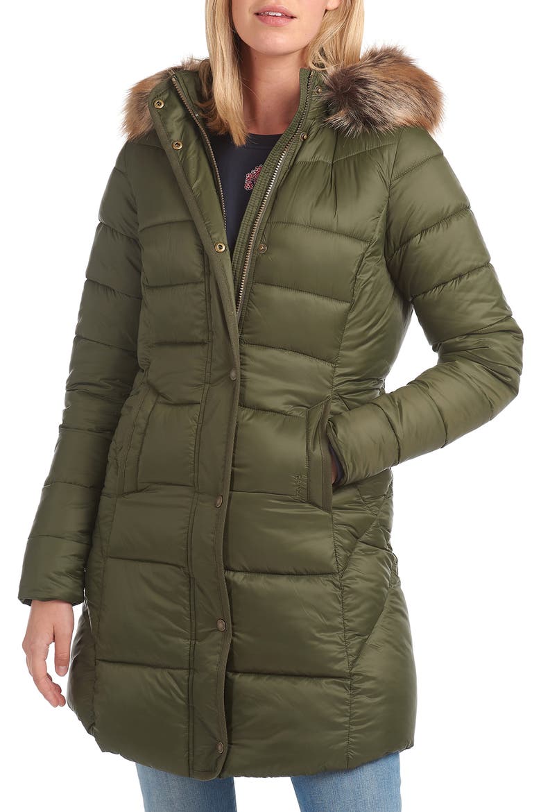 Jamison Hooded Puffer Parka with Faux Fur Trim, Main, color, OLIVE