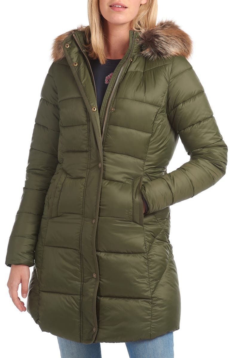 Barbour Jamison Hooded Puffer Parka with Faux Fur Trim, Main, color,
