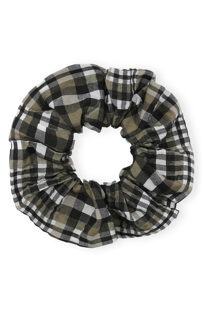 Ganni Seersucker Check Scrunchie, Main, color, 